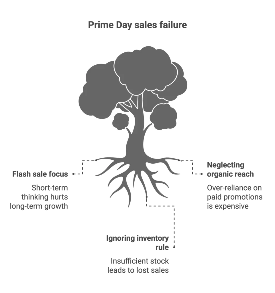 A tree graphic illustrates how neglecting organic reach causes sales failure for an Amazon marketing agency.