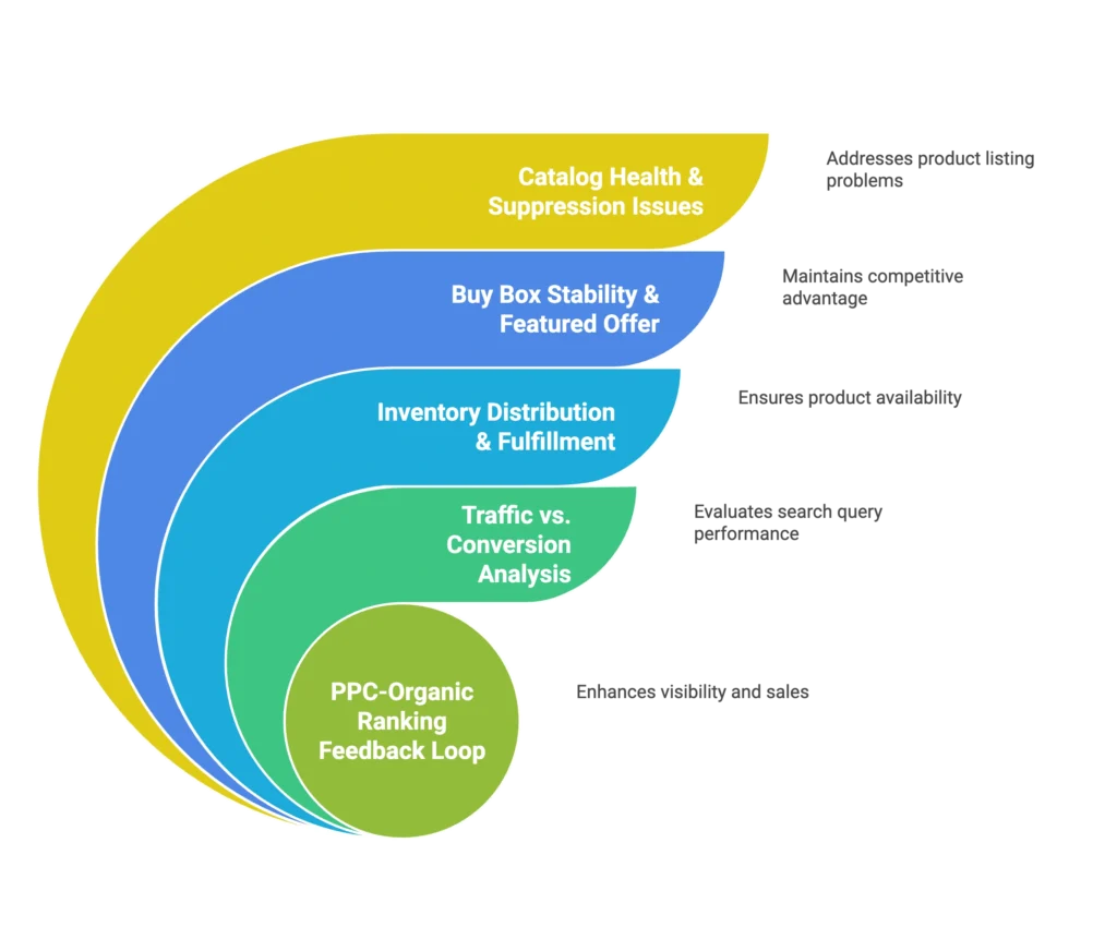 A multi-layered circle explains the feedback loop between PPC and organic ranking for long-term success.