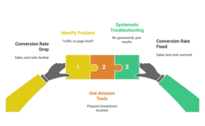 Two hands connect puzzle pieces to identify problems and use tools for systematic troubleshooting.